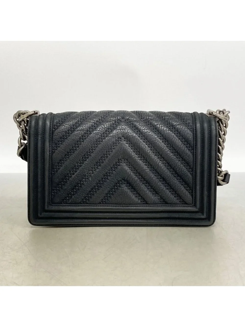 Chanel Shoulder Bag Boy Leather Black Silver